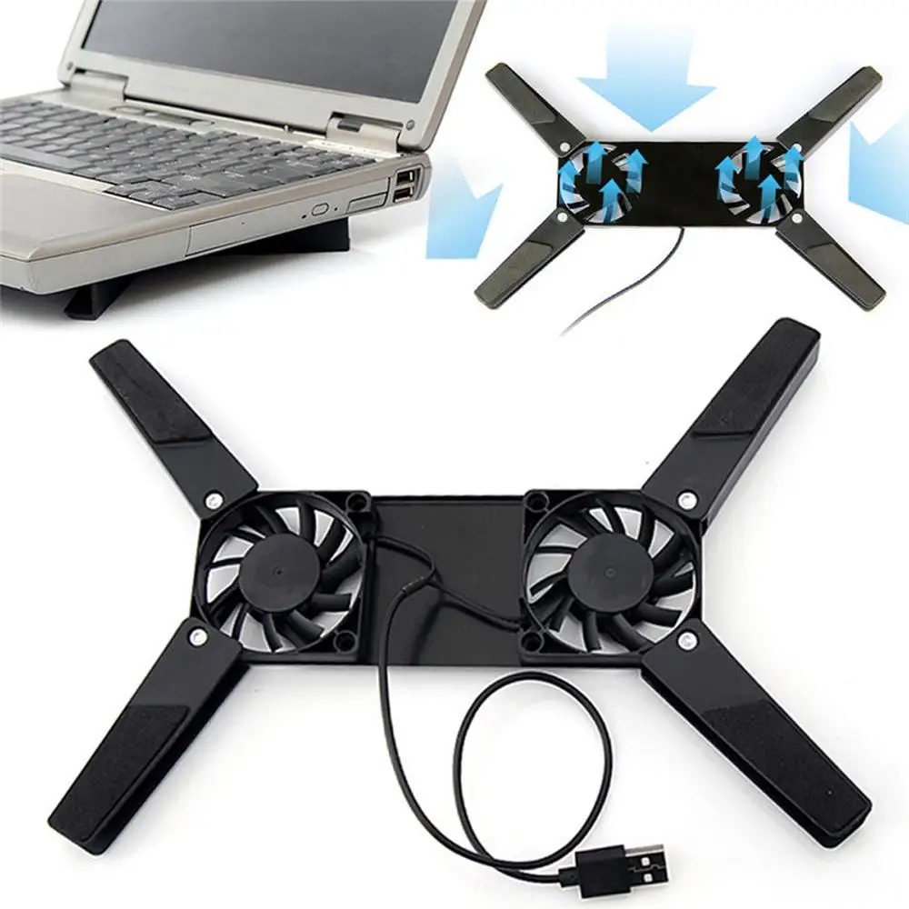 

Laptop Fan Desk Support Dual Cooling Fan Notebook Computer Stand Foldable USB Rack Holder Black radiating