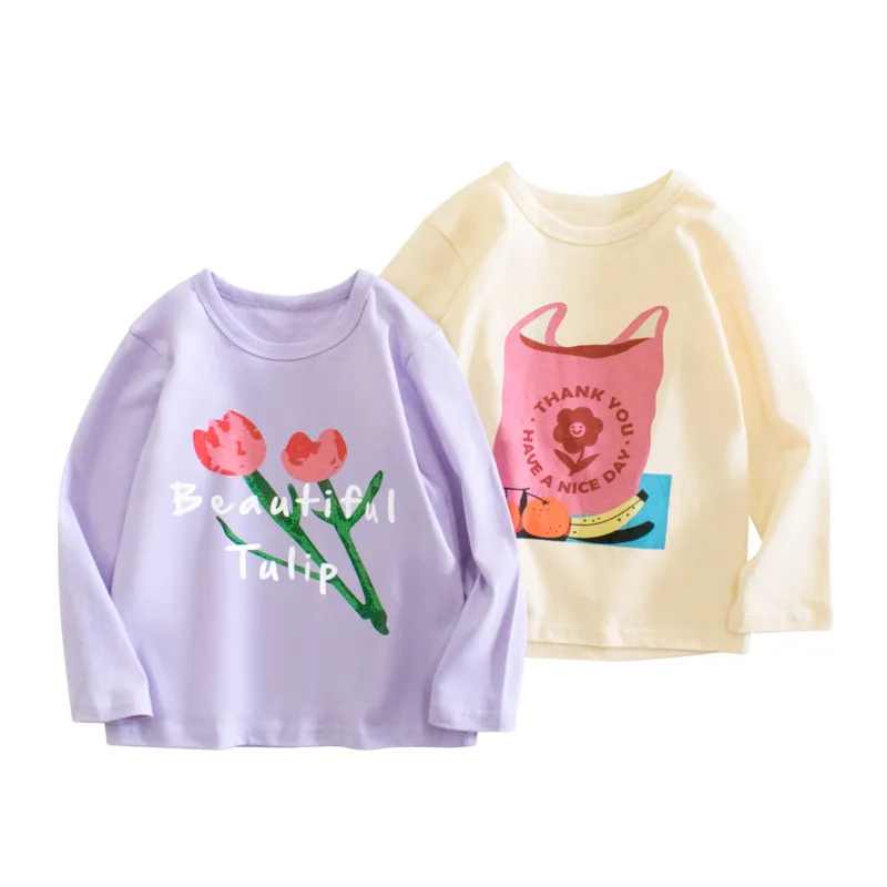 

Girls Floral Print Bottoming Shirt Autumn New Korean Children's Long-Sleeved T-Shirts Cotton Thin Casual Baby Clothes