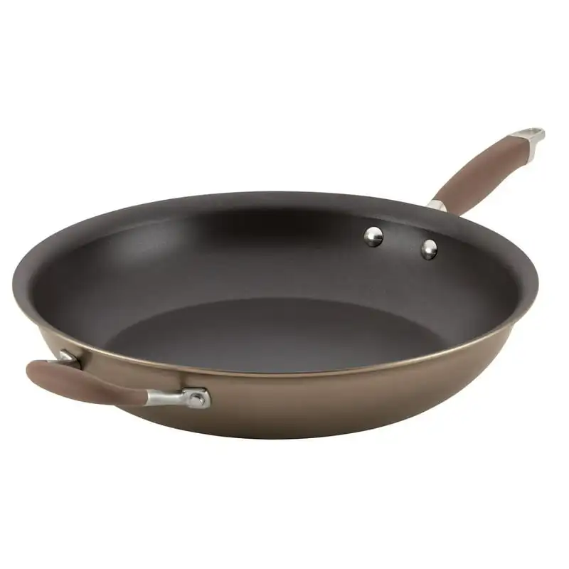 

Bronze Hard-Anodized Nonstick Large Frying Pan with Helper Handle, 14 in square cake pan Aluminium pan Silicone kitchen accesso