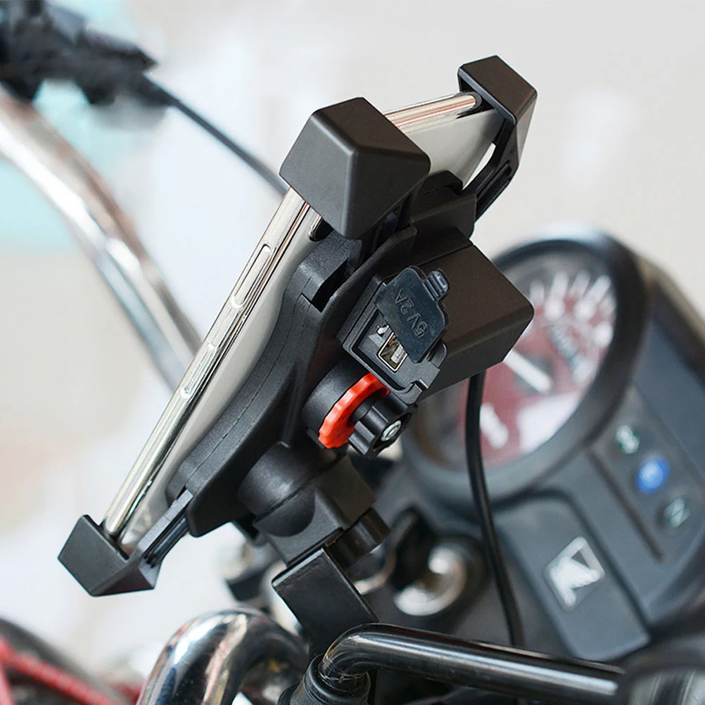 

Bracket Motorcycle Handlebar Mount Holder Telescopic Phone Holder with USB Charging for Cellphone MP4422 (Black)