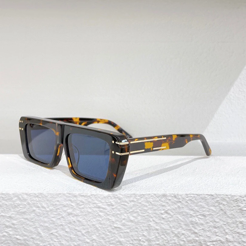 

Flat top square Brown tortoiseshell-effect acetate frame women sunglasses fashion style Blue lenses with Headband