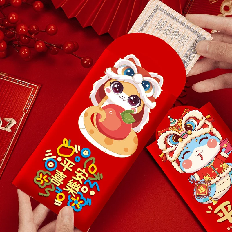 6 шт./компл. 2025 змея новогодние красные конверты красный пакет мультфильм милая