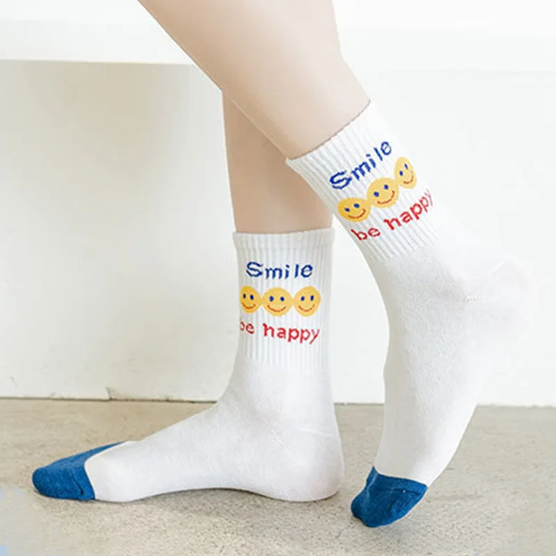 5 Pairs Cute Long Socks Women Cotton 2022 Fashion Winter Keep Warm Print Socks Foot Cover Happy Cycling Skateboard Style Sokken
