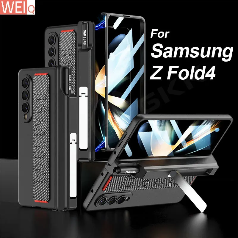 

Чехол с магнитными петлями и слотом для ручки для Samsung Galaxy Z, Складывающийся на запястье 4, твердый ударопрочный чехол-держатель для Galaxy Z, складной 4 Чехол ZFOLD4