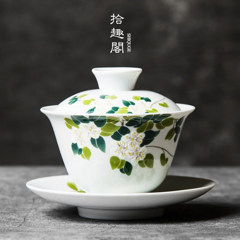 Jingdezhen керамический гайвань белая керамическая чашка с крышкой ручная роспись