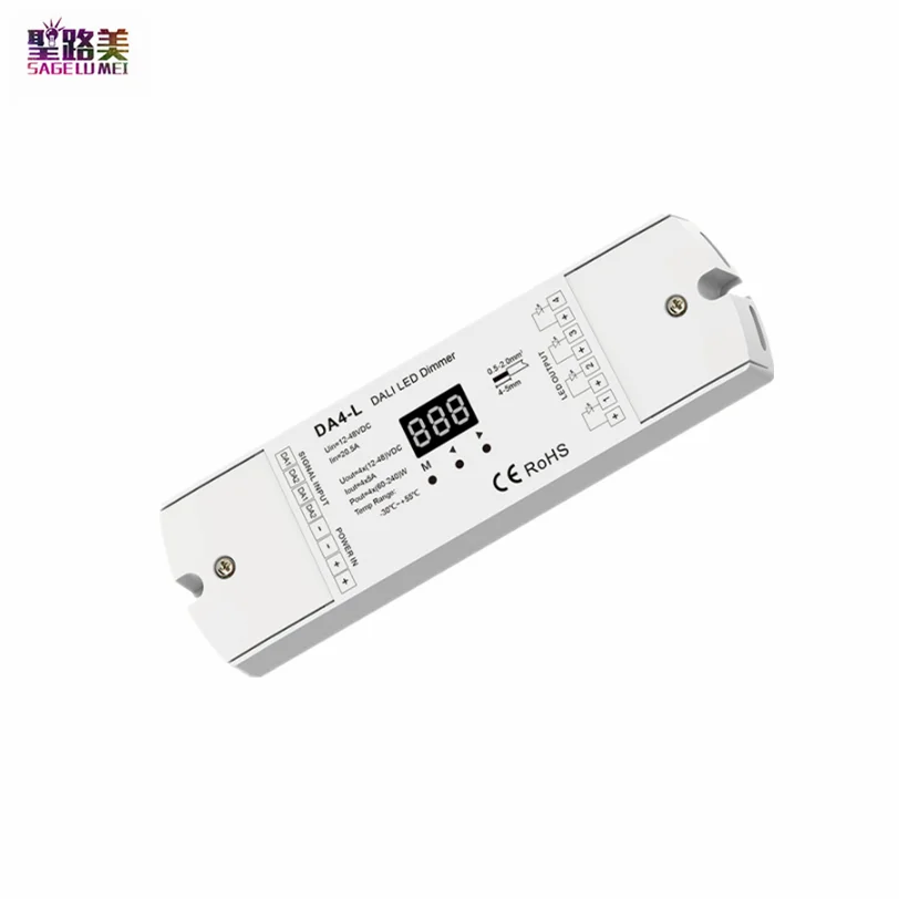 

DC12V-48V 36V 4CH*5A 12-48VDC Constant Voltage DALI Dimmer DA4-L PWM Dimming 1-4 Channel Dali address For Single Color LED Strip