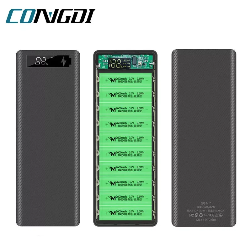 

DIY Power Bank 10*18650 Battery Holder Battery Box Micro Type C Dual USB Ports Mobile Phone Charger 18650 Powerbank Case