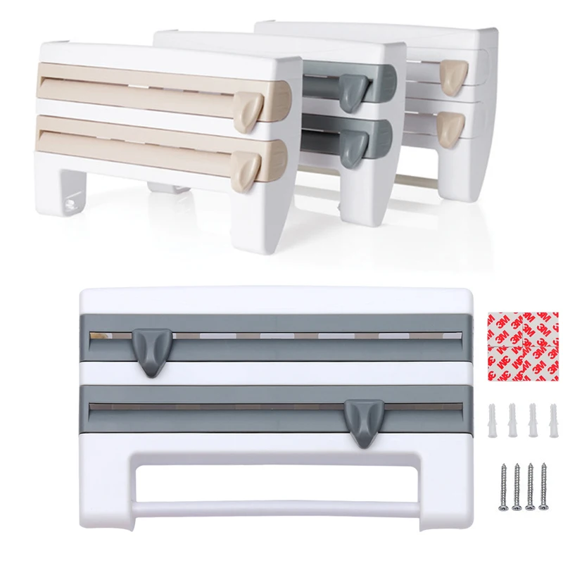 

Kitchen 3 Holder Wall-mount Mutifunction 1 Cutting Paper Racks Cling Holder Film Rack Sauce In Bottle Organizer Holders Towel