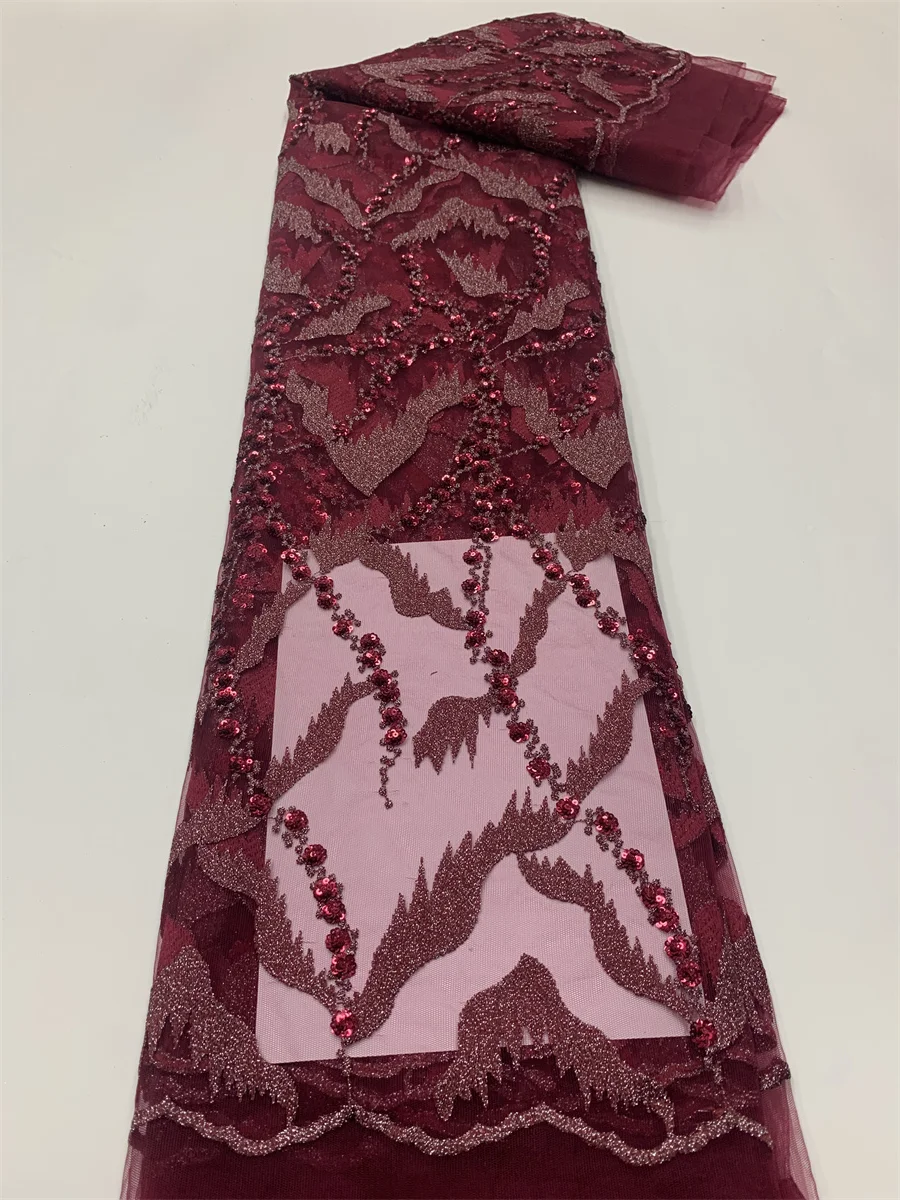 

5Yards African Fashion Sequin Lace Fabric High Quality French Tulle Mesh Embroidery Lace Fabric For Nigerian Wedding Party Dress