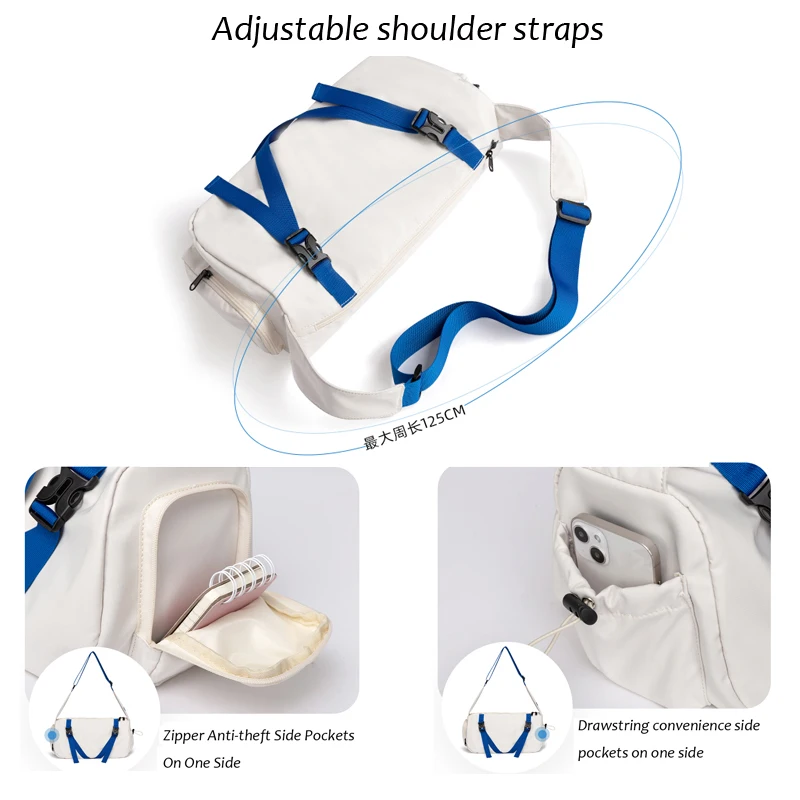 White Stitching Blue Strap Teenage Messenger Bag Waterproof Student One-shoulder Crossbody Bag Travel Daliy for Men and Girl