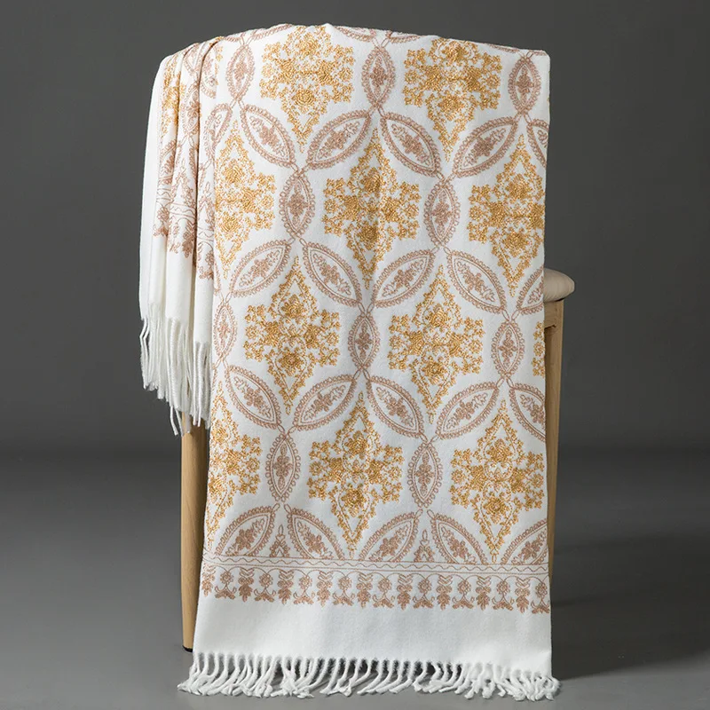 Роскошная шаль из пашмины с цветочной вышивкой зимний женский теплый