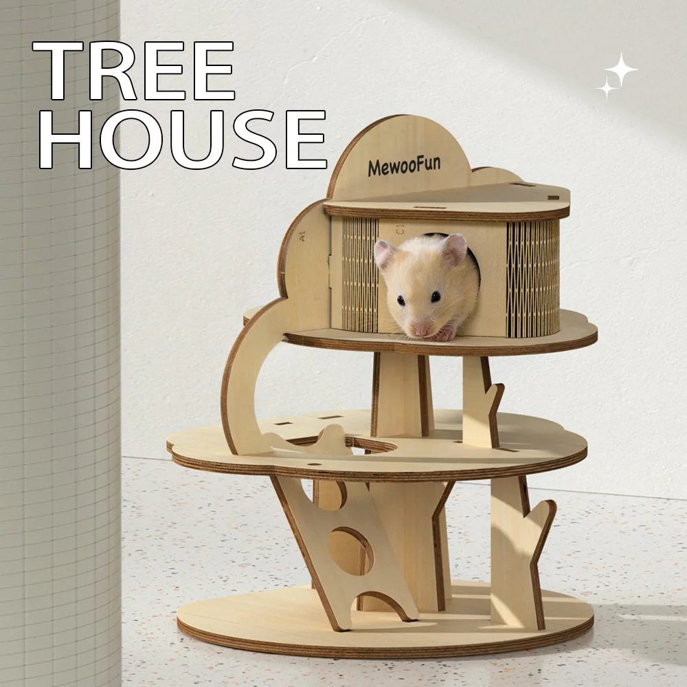 

Hamster Tree House Villa Guinea Pig Wooden Nest Squirrel Climbing Shelter Toy Rodents Hideout Cage Small Pet Hamster Accessories