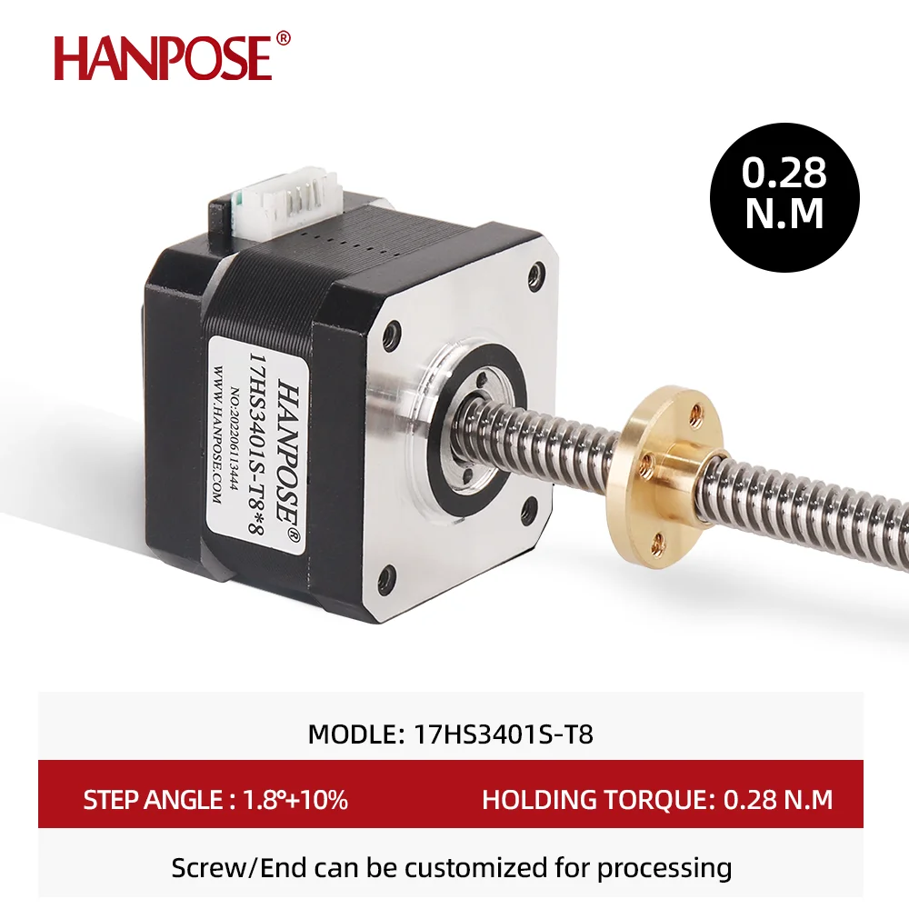 HANPOSE 17HS3401S-T8*8 300 мм винтовой стержень линейный шаговый двигатель Nema17 1.3A 28N.CM