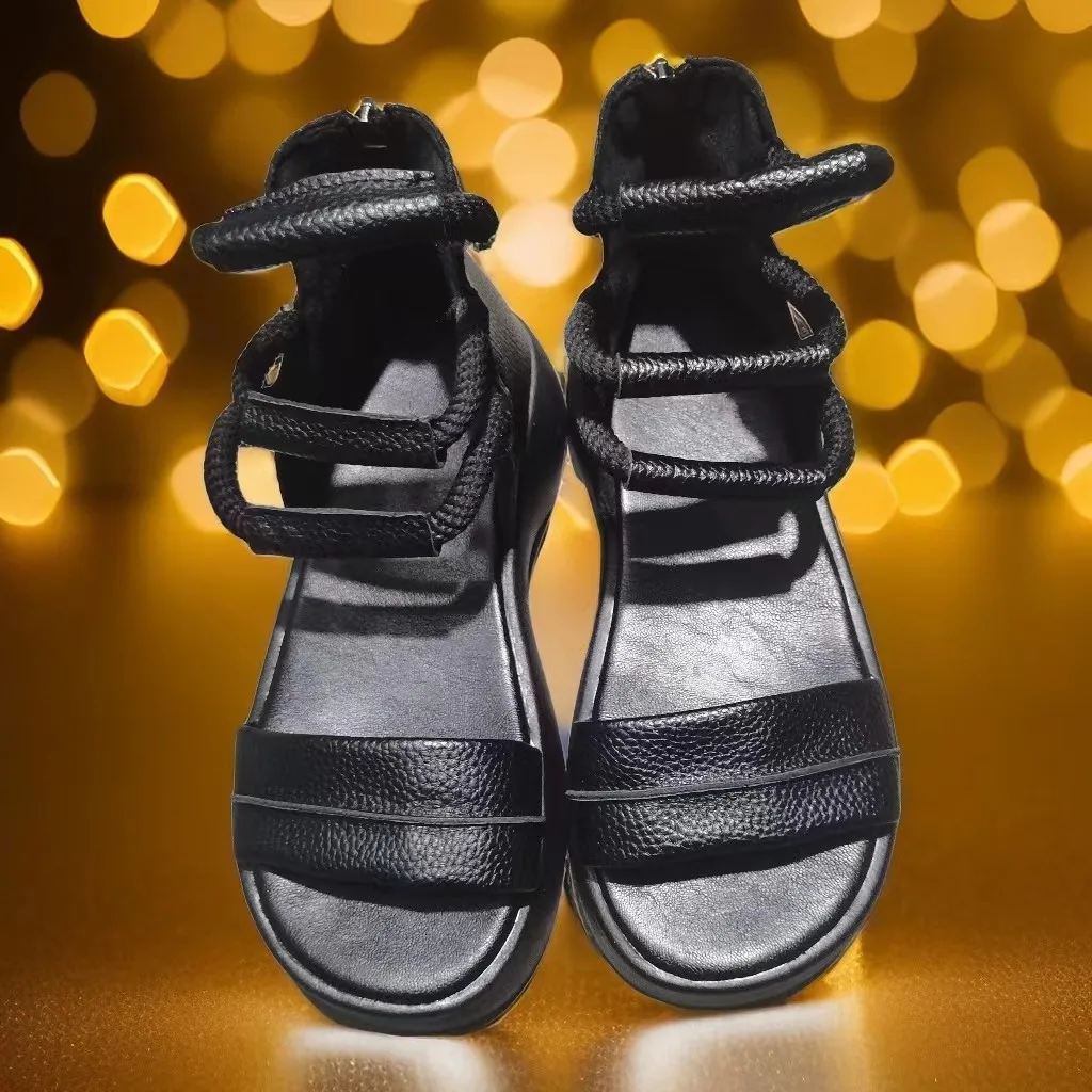 Женские коричневые сандалии Новинка лета 2024 женские кожаные крутые ботильоны