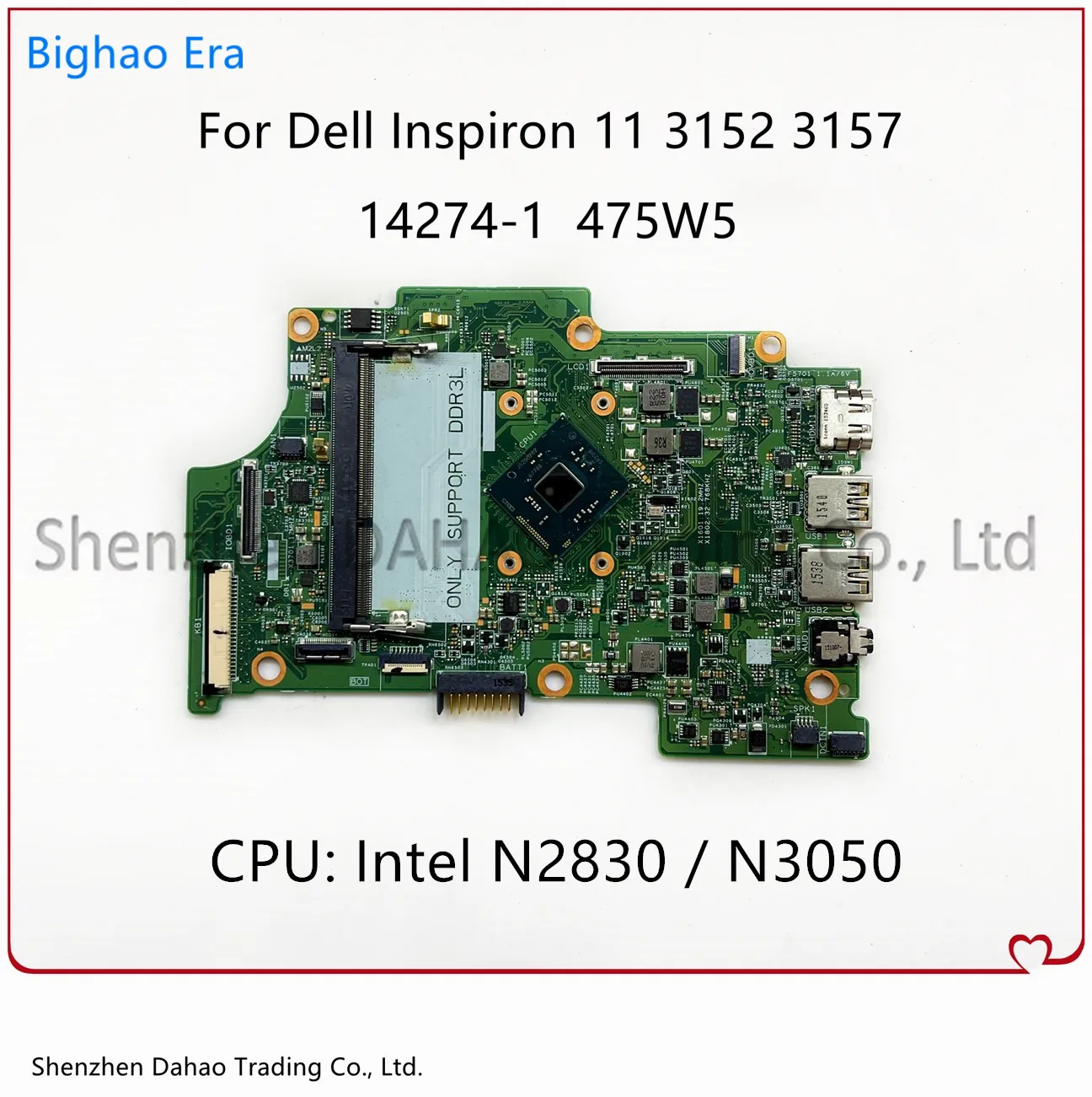 

Материнская плата для ноутбука Dell Inspiron 11 3152 3157 14274, материнская плата 475W5 100%-1 с процессором N3050, DDR3, фонарь 0YMX7X, полностью протестирована