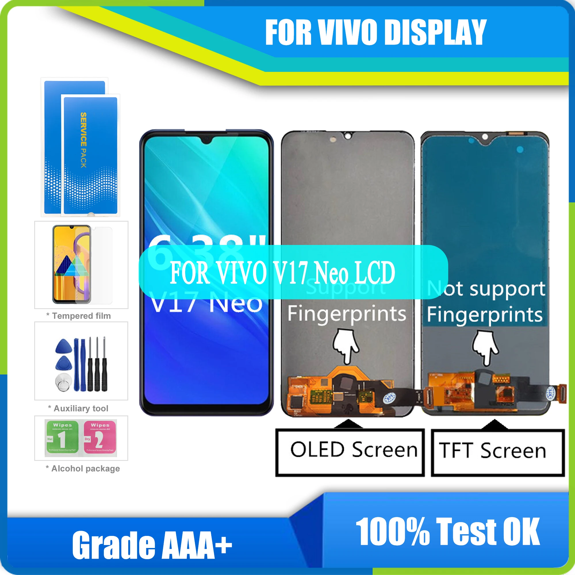 

6.44 "AMOLED LCD Display for Vivo V17 Neo LCD touch screen Digitizer Assembly Replacement For VIVO V17 Russia version LCD screen