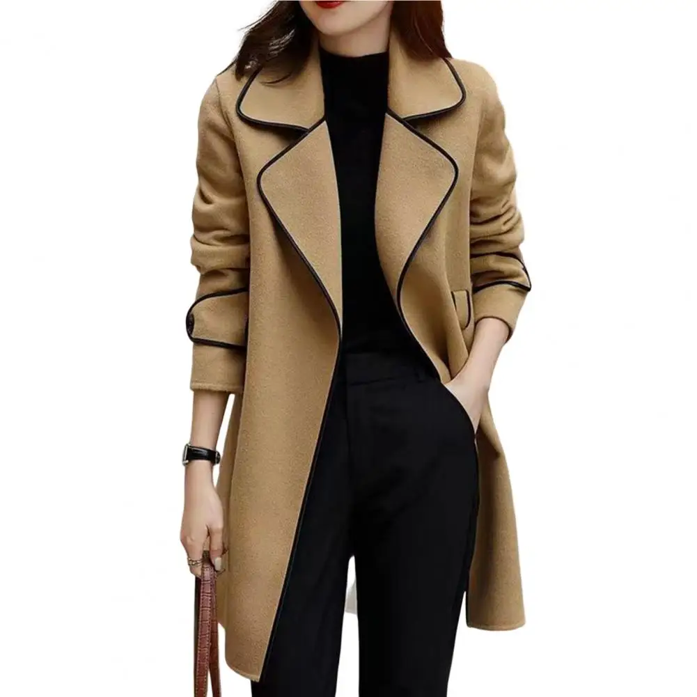 

Women Overcoat Super Soft Women Woolen Coat Long Sleeves Trendy Slim Fit Suit Collar Outerwear Overcoat for Daily Wear