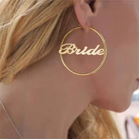 custom name hoop earrings personalized gold color stainless steel 60mm earrings women letter nameplate weddings party jewelry