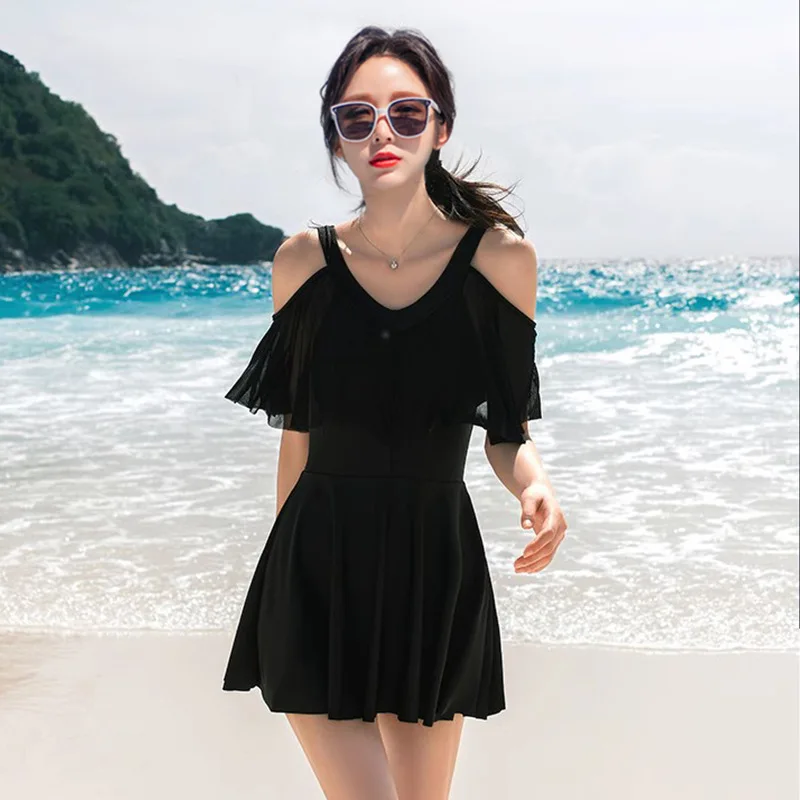 Купальник женский консервативный с оборками для полных девушек стройнящее