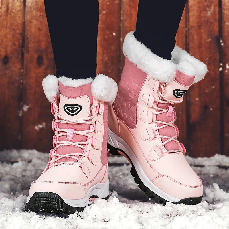 Winter Plus Velvet Thick Warm Women's Shoes All-match High-top Outdoor Walking Shoes Thick-soled Non-slip Waterproof Snow Boots