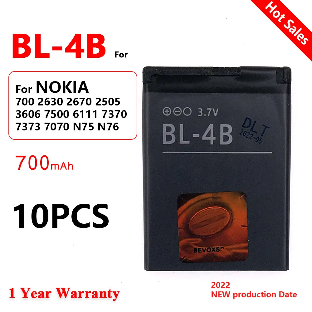 

Genuine Li-ion Polymer Battery BL-4B For Nokia N76 5000 5320XM 7070 2505 2630 2660 2760 7088 2730 6111 N75 BL 4B 700mAh