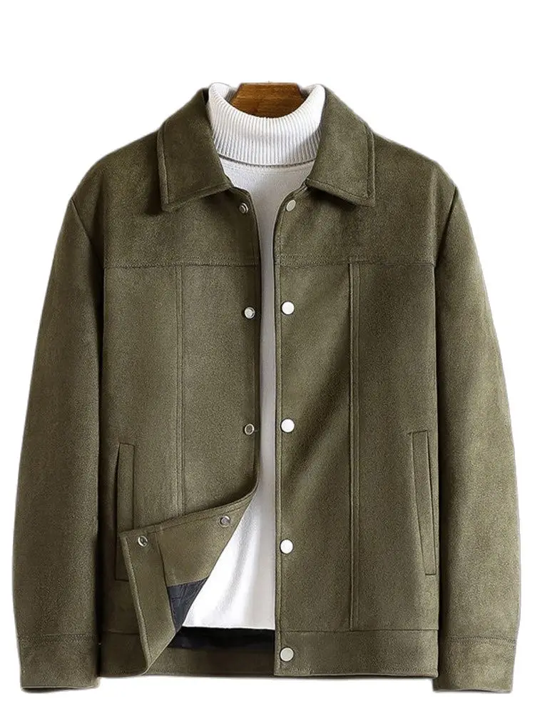 

Men Retro Trend Suede Jacket 2022 Luxury Simple High Quality Spring Autumn Men Lapel Casual Jacket Coat Slim Fit Classic Outwear