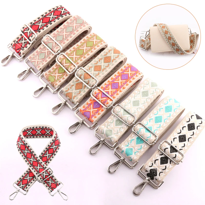 

75-135cm Wide 5cm Shoulder Strap Ethnic Style Bag Strap Silver Buckle Adjustable Replacement Belt for Bags Women Handbag Strap