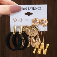vintage fashion metal gold hoop earrings for women bohemian geometry pearl pendant earrings set 2022 brincos earring jewelry
