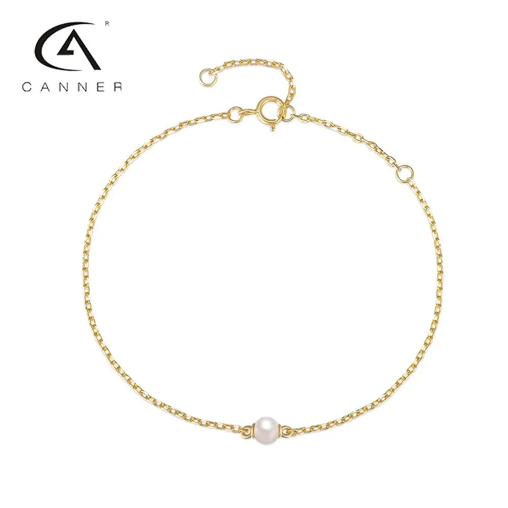 

CANNER S925 Gold Plated Bracelets for Women Sterling Silver 2023 Trend Pearl Bangle Bracelet on Hand Chain Luxury Female Jewelry