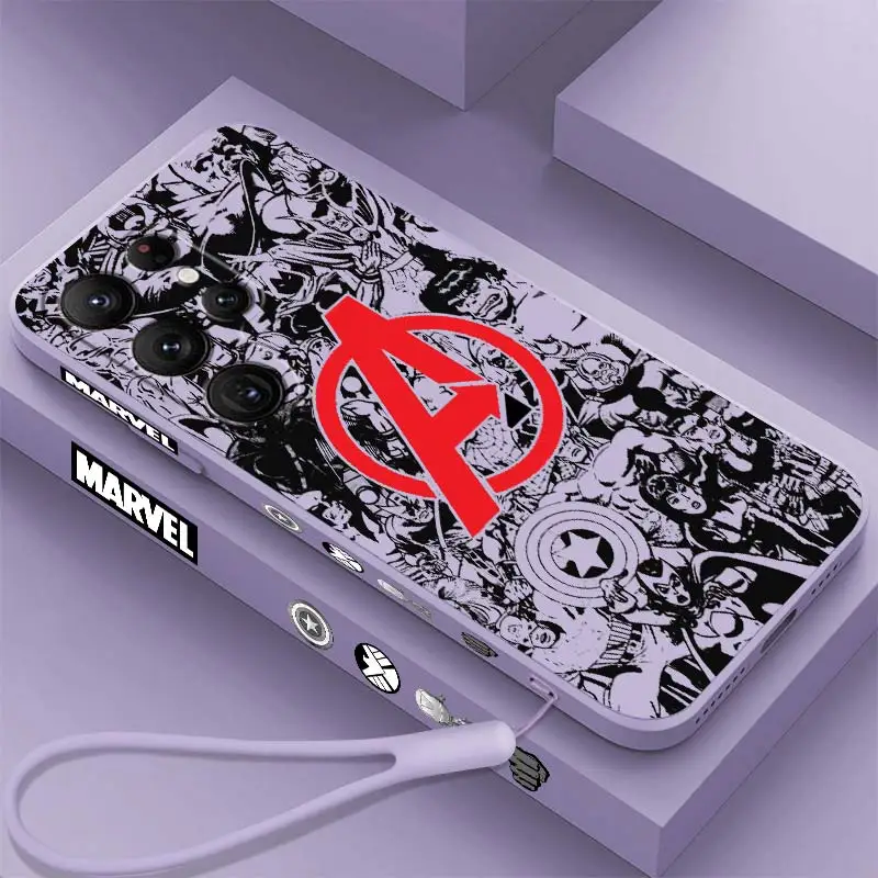 

Avengers Marvel Cute Comics Phone Case For Samsung Galaxy S23 S22 S21 S20 FE S10 Ultra Plus Lite 5G Liquid Left Rope Cover