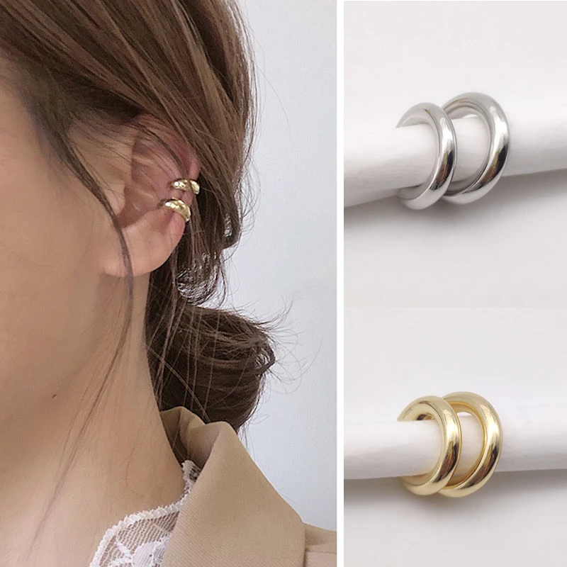 Asymmetry Round Metal Ear Bone Clip Earrings Non Pierced Ears Cuff Earring Women Female Fashion Party Ear Jewelry Christmas Gift