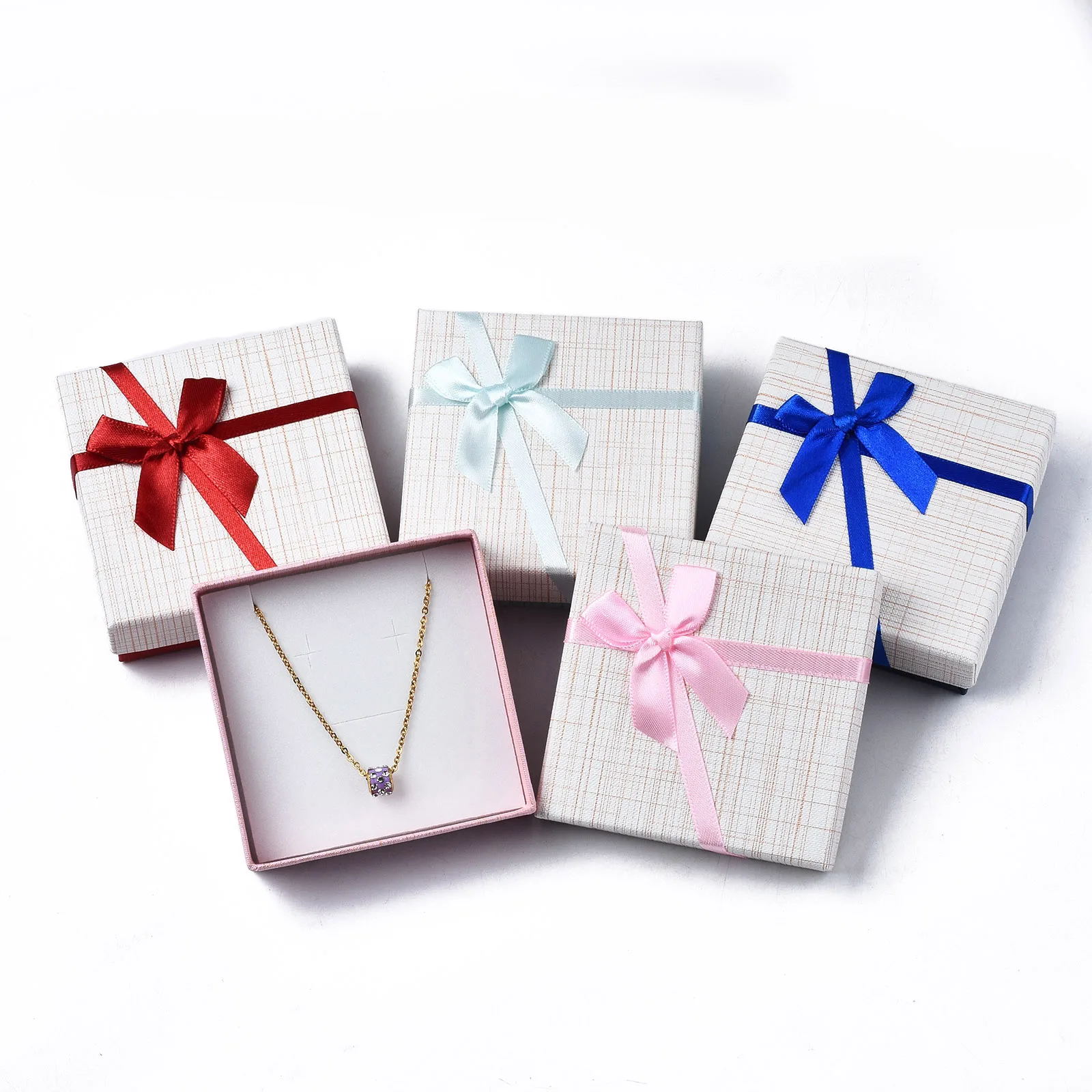 12pcs Square Jewelry Set Cardboard Box Mixed Color with Bowknot Gift Box For Necklaces Earrings Rings DIY Packaging 9x9x3cm