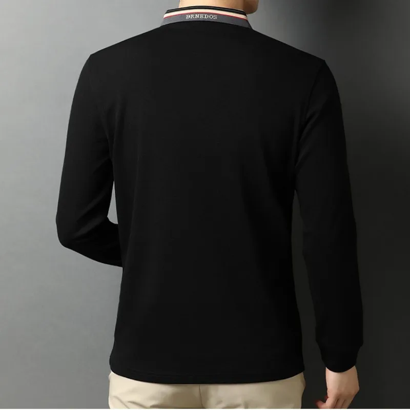 2023 Men's Golf Clothing Spring/Autumn Middle-aged Men Long Sleeve T-shirt Solid Color Thin Lapel Bottom Shirt Casual Trend