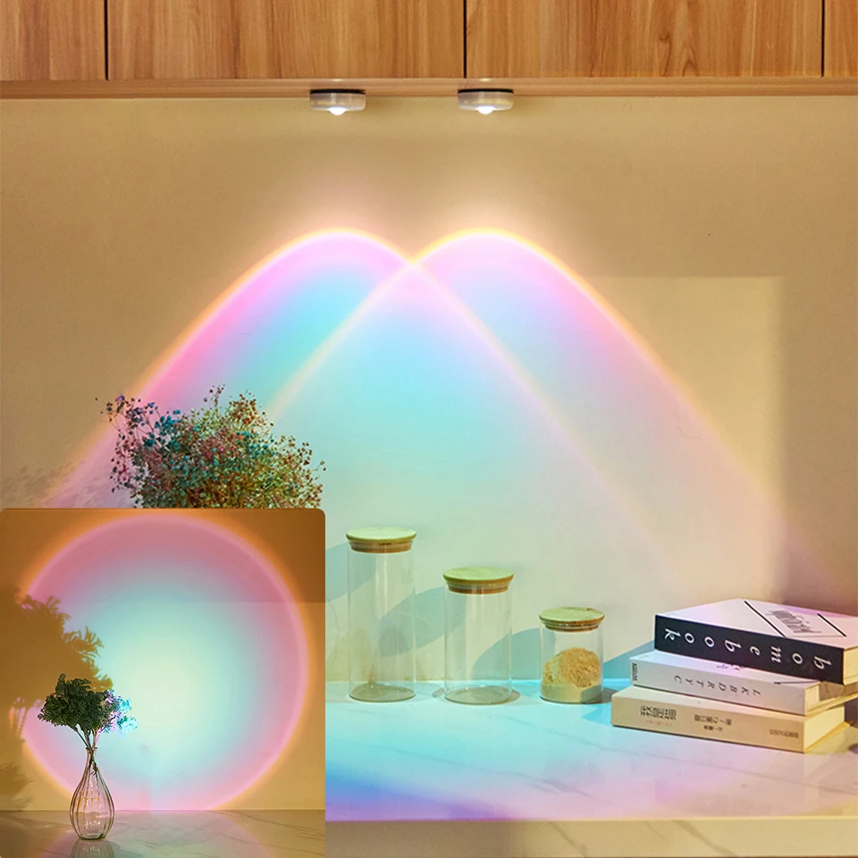 

Led Lights Wall Lamp Night Light Projector Wireless Sunset Lamp Home Deoration For Room Kitchen Display Cabinet Cupboard Bedroom