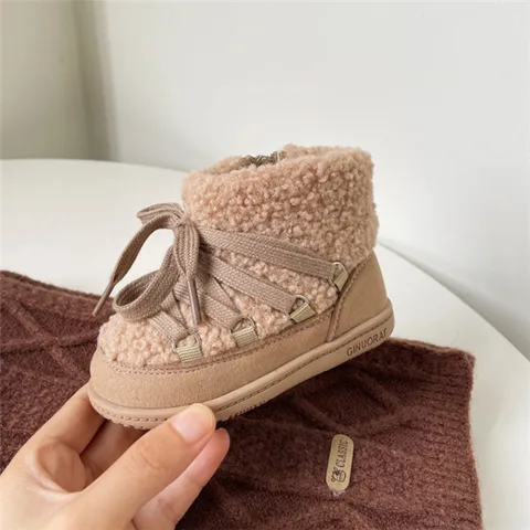 Новинка 2023, зимние детские ботинки, теплая плюшевая резиновая подошва, Детская Хлопковая обувь для малышей, ботинки для младенцев, модные ботинки для маленьких мальчиков и девочек