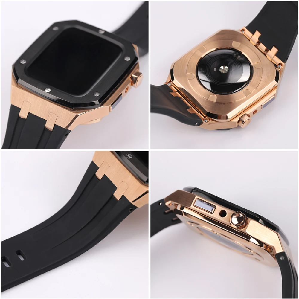 Modification KitMetal Case+leatherstrap For Apple Watch band Series 7 45mm Correa iWatch band44mm 42mm Rubber Bracelet Watchband enlarge