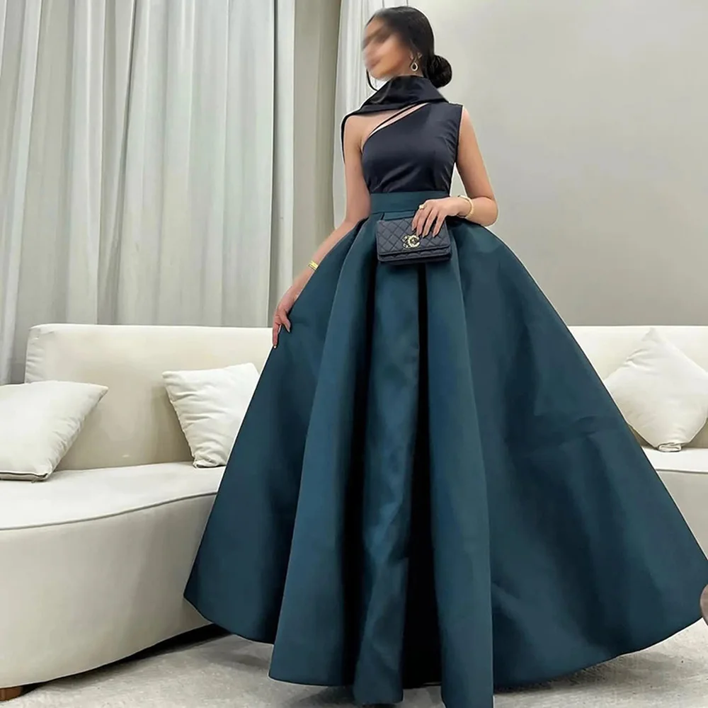 

Katerina 2023 Sexy Prom Dresses Blue A-Line One Shoulder Satin Evening Dress Formal Saudi Arabia Cocktail Party Gowns Plus Size