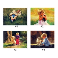 happy time for kids and pet 5d diy full drill round diamond painting kit home d%c3%a9cor abstract wall art cross stitch kits adult
