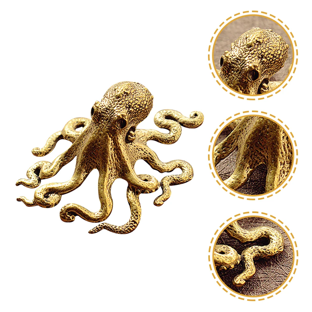 

Octopus Brass Decor Figurine Desktop Statue Animal Figurines Ornament Sculpture Home Adornment Figure Sea Mini Craft Model