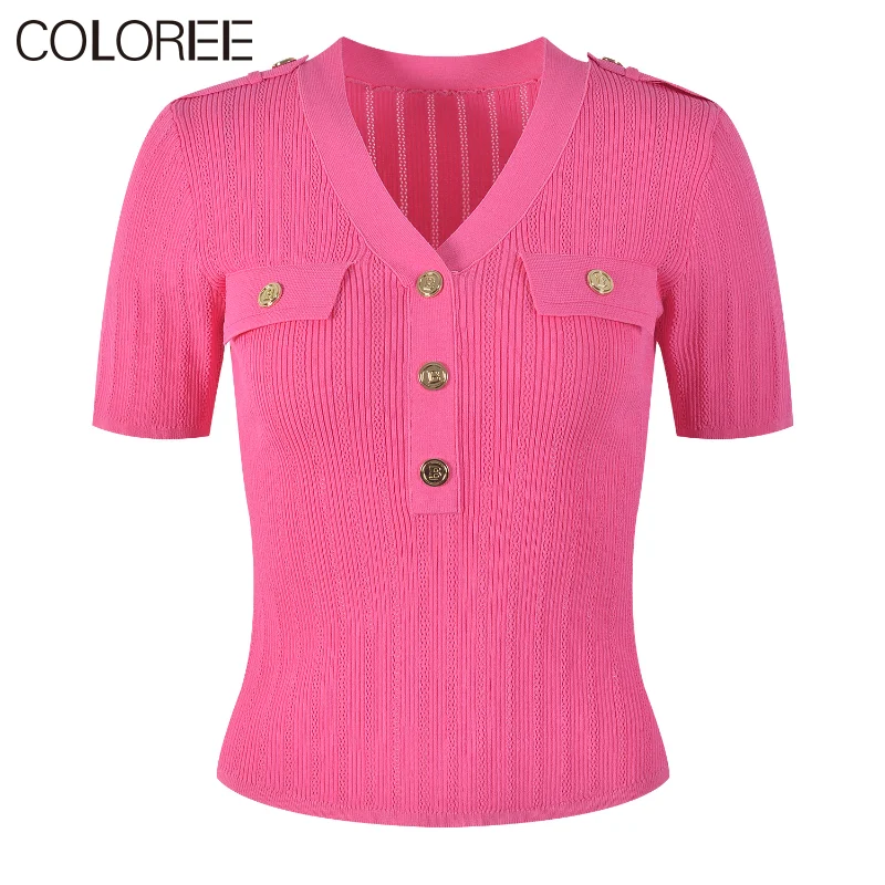 

Тонкий трикотажный Топ для женщин, роскошные дизайнерские трикотажные костюмы с золотыми пуговицами, Женская мода 2023, повседневный белый, черный, розовый кардиган на лето