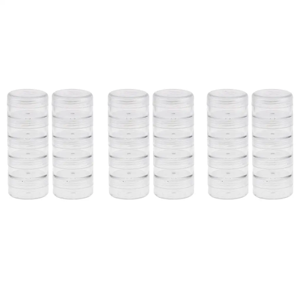 

6Sets 5 Stackable Plastic Clear Screw Top Storage Container Craft Bead