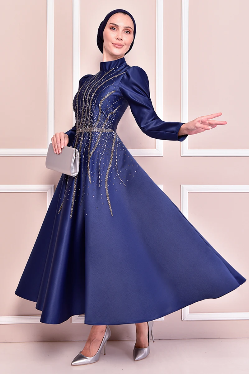 Атласное платье, темно-синие платья для женщин, Абая, платье, мусульманское женское платье, Саудовская Аравия, Абая, выходные платья KBR21327
