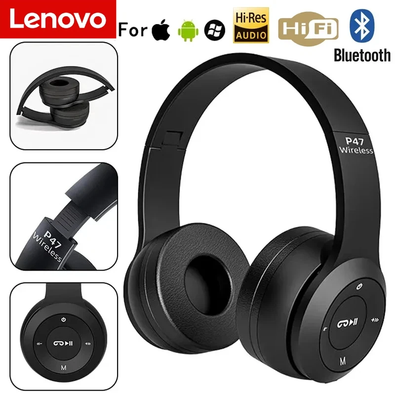 Фото Многофункциональная портативная складная беспроводная Bluetooth 5.0 гарнитура Lenovo для подключения по Bluetooth, проводное подключение №1