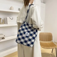 japanese ins vintage lattice shopping bag canvas bag womens korean version versatile high capacity tote bag girls shoulder bag