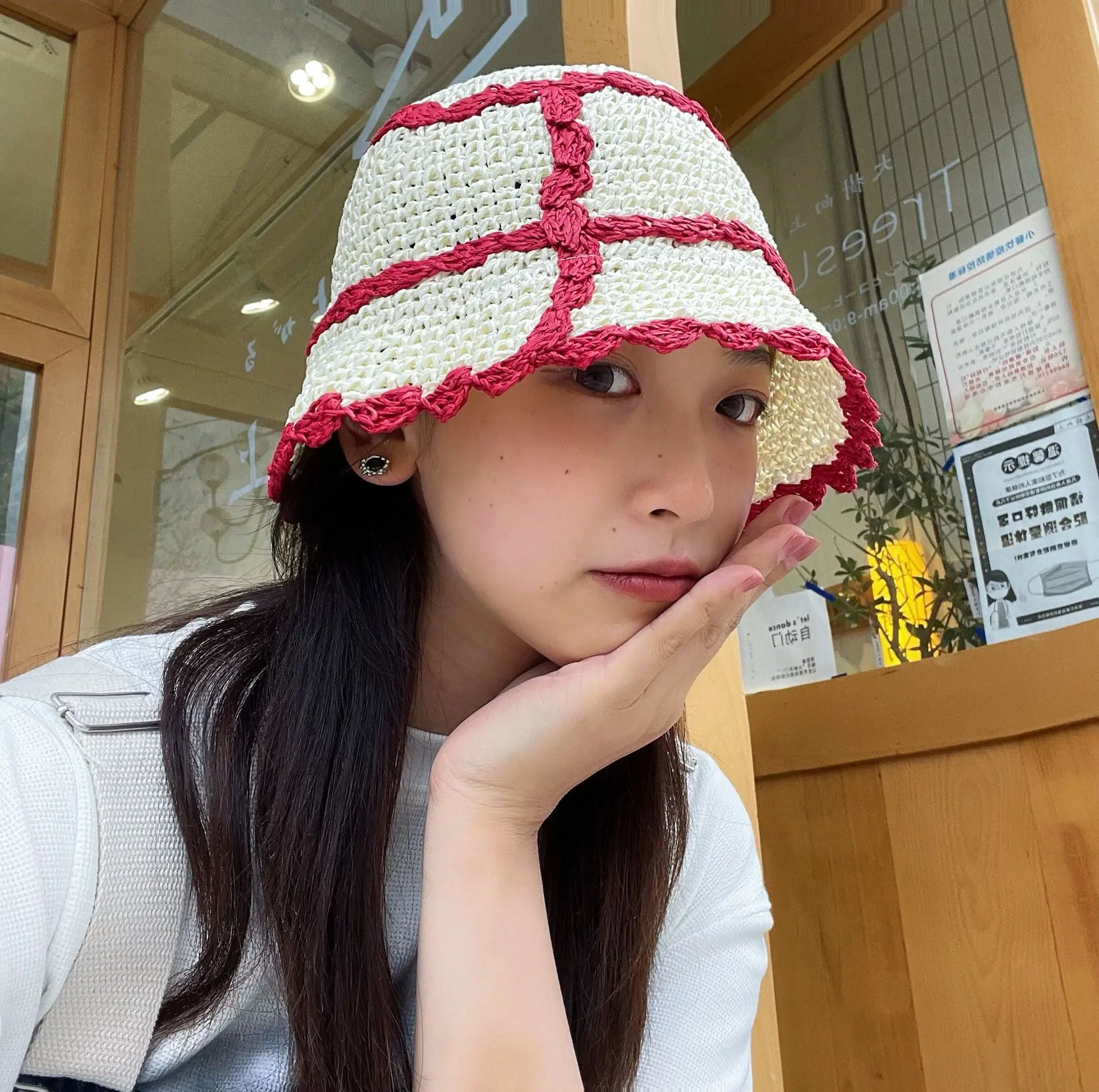 

2022 Summer Spring Hats for Women Retro Flat Drooping Hat Brim Hand-Woven Straw Hat Ladies Travel Sun Protection Cute Beach Hat