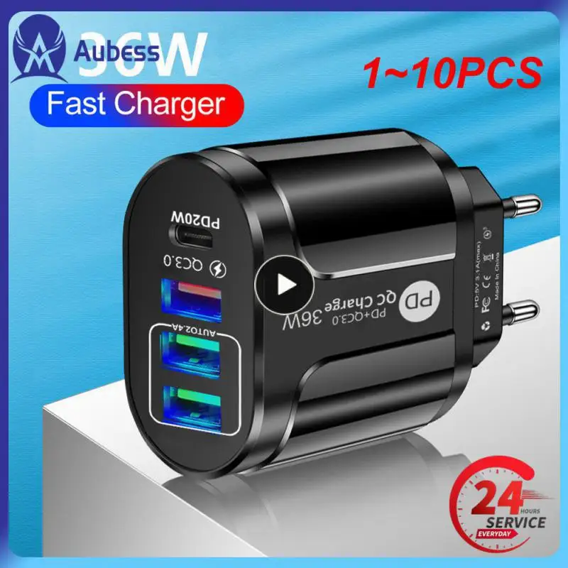 1 ~ 10 шт PD + QC3. Стандартное зарядное устройство USB с вилкой европейского, американского, британского стандарта 0, 2,4 А, быстрая зарядка, быстрое зарядное устройство, 3USB с зарядной головкой PD для