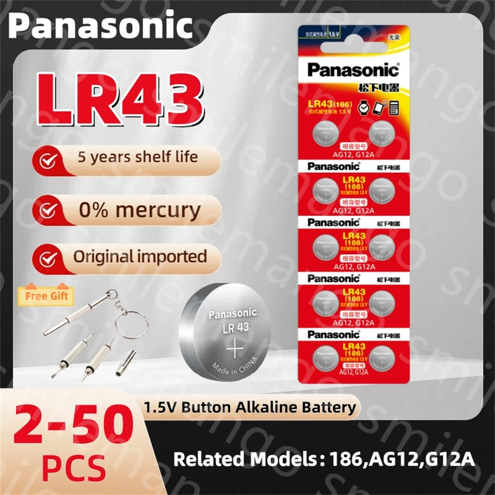 Фото Оригинальный Panasonic 1,55 В AG12 LR43 SR43 186 386 LR1142 V12GA AG 12-кнопочные аккумуляторы SR43W SR1142 Watch Toys Remote Battery №1