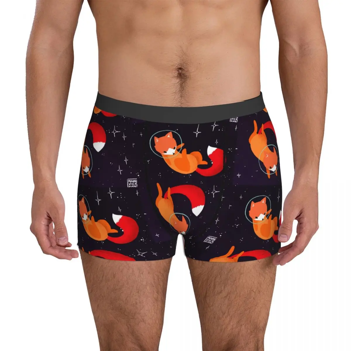 Space Fox Underwear Animal Pouch Trenky Trunk Custom Shorts Briefs Funny Male Panties Plus Size 2XL