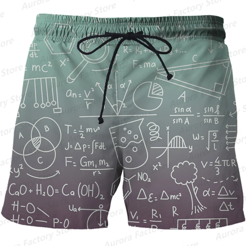 

Men's Summer Beach Shorts Mathematical Formula Pattern Pants Casual Streetwear Hawaiian Vacation Style Male Bottoms Clothing
