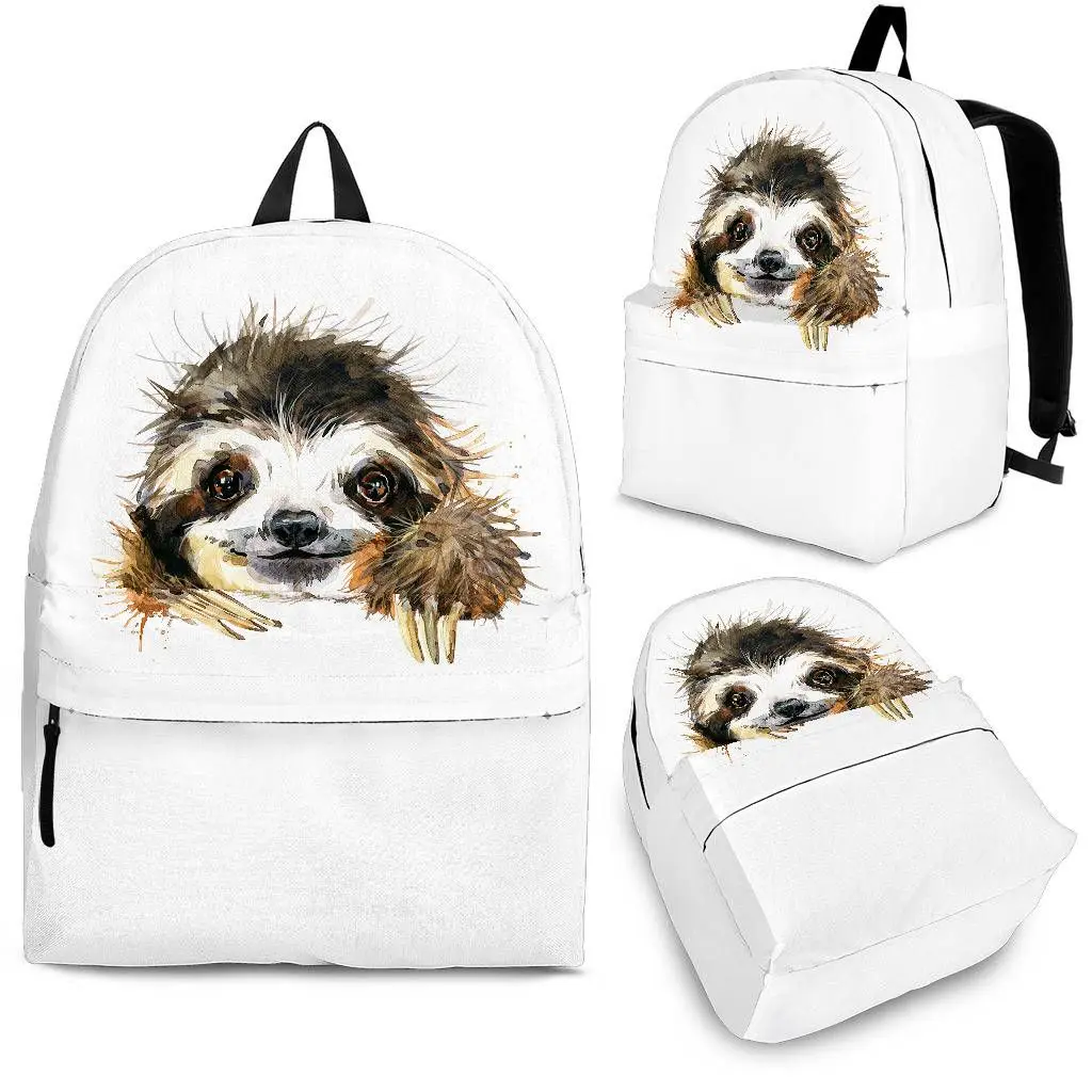 

YIKELUO 3D Cartoon Sloth White Backpack Unisex Durable Brand Knapsack With Zipper College Student Laptop Bag Textbook Bag